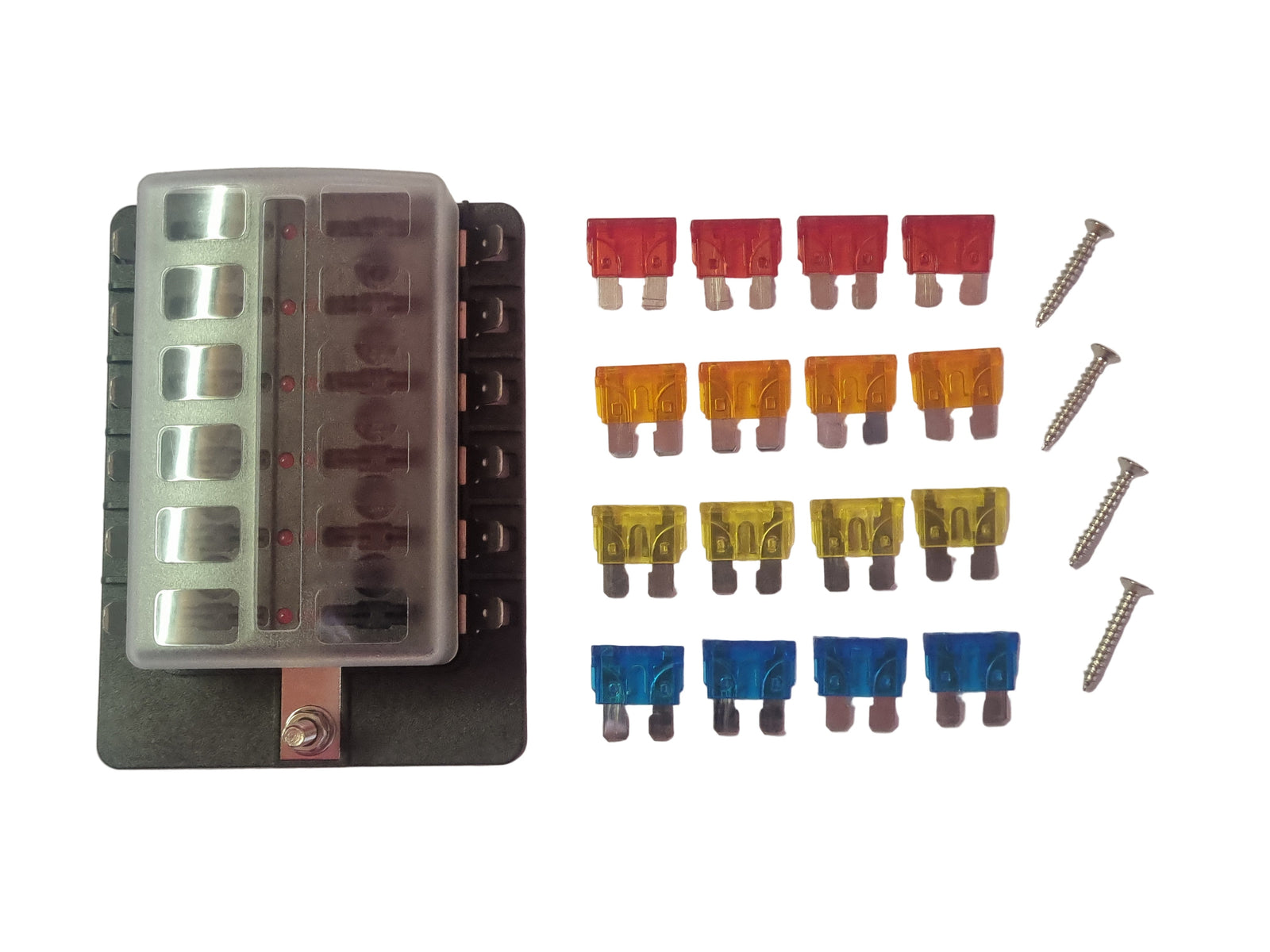 12 Way Blade Fuse Box with LED - Spade Terminal