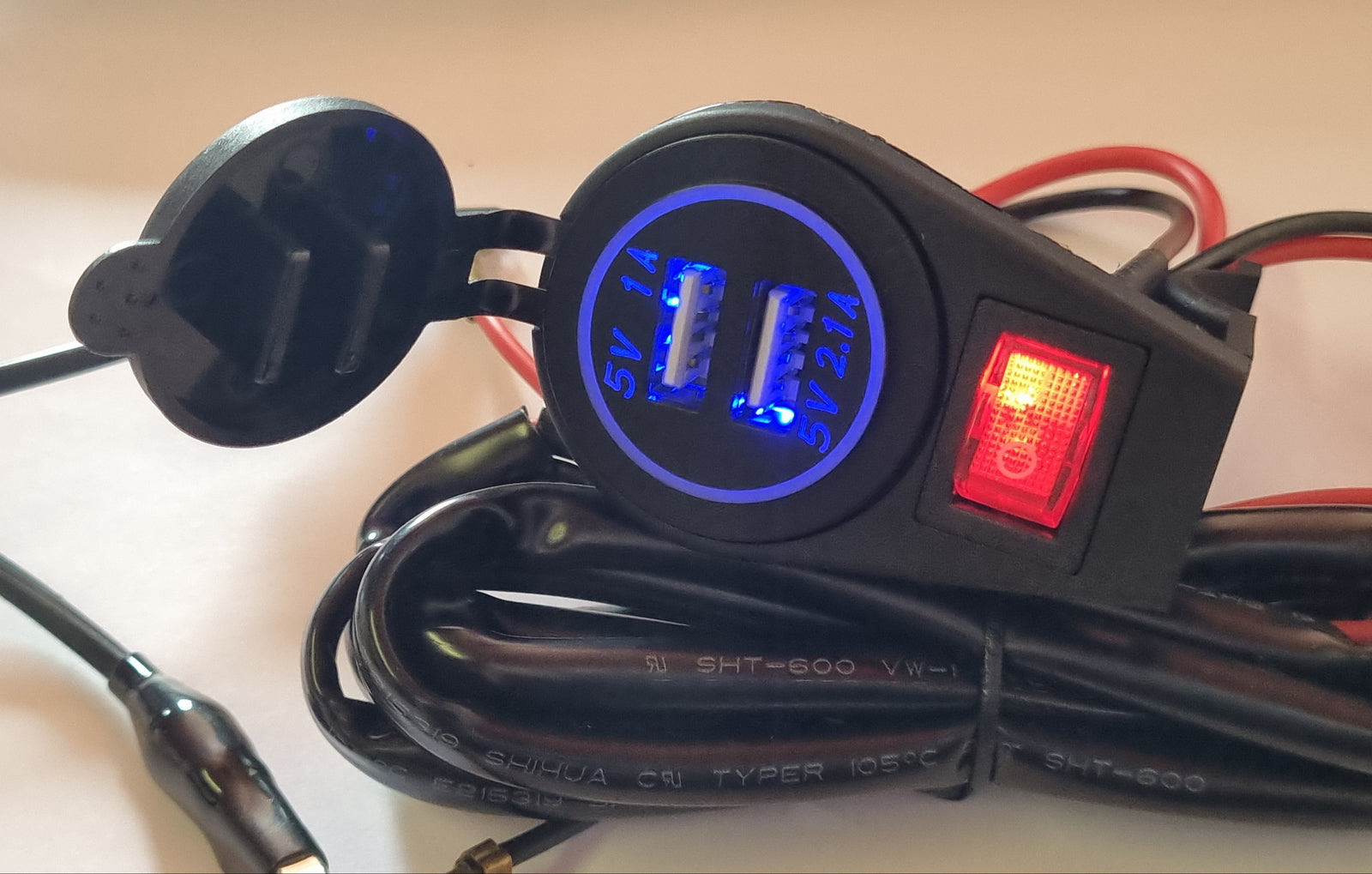 Motorcycle Handlebar Dual USB Charger with Kill Switch & Wiring Harness