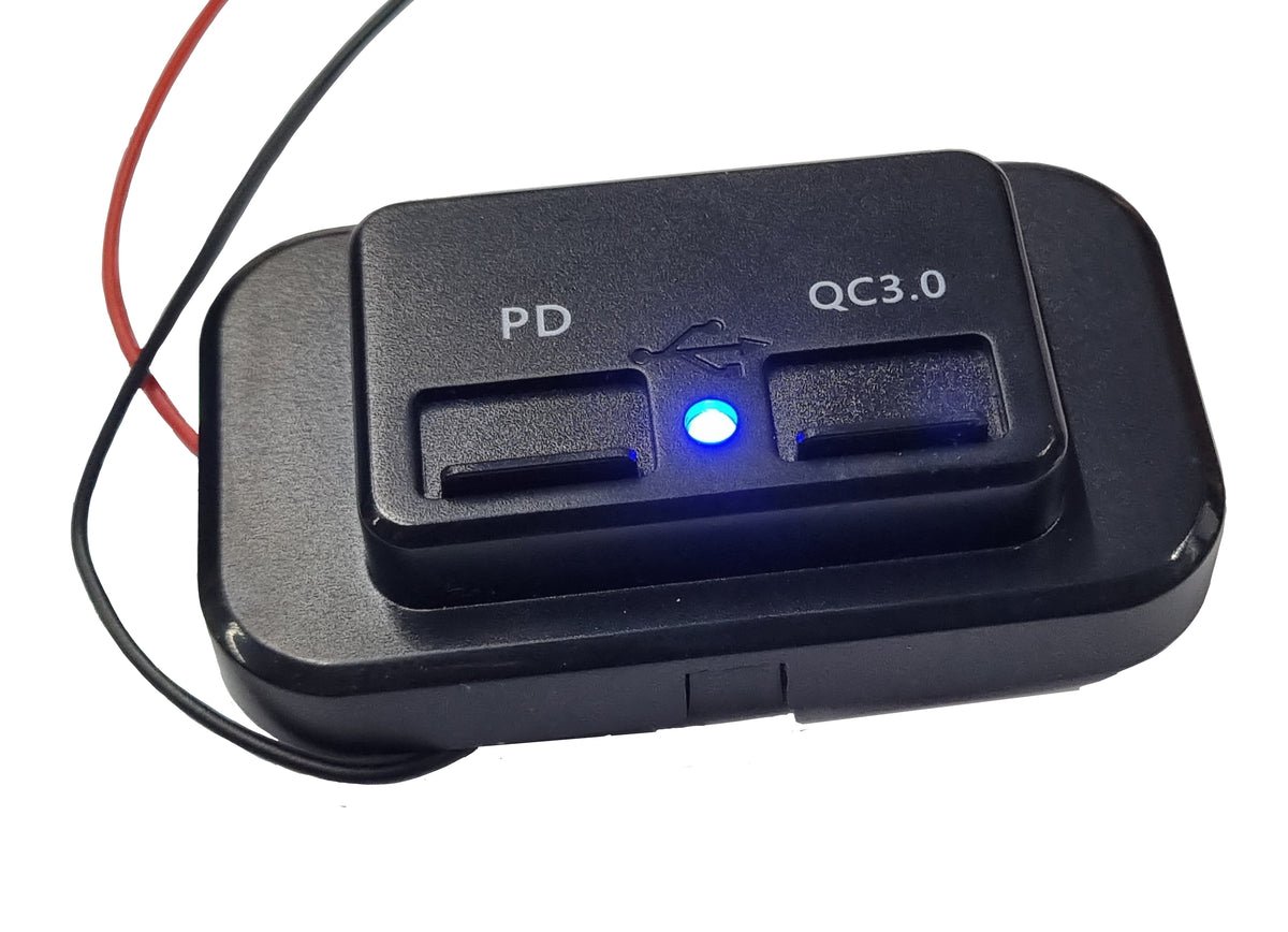 Dual QC3.0 USB &amp; Type-C PD Wall Plate Charger - Blue LED Indicator &amp; Spring Cap Covers