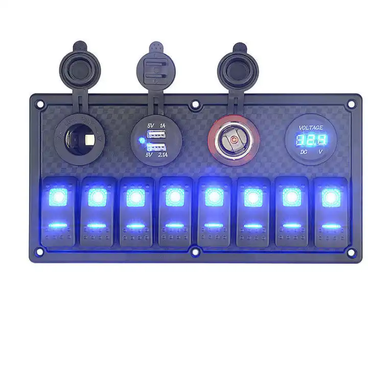Multiple Switch Panel 8 Gang Switch Panel With Various Sockets + Voltmeter - the4x4store.co.za