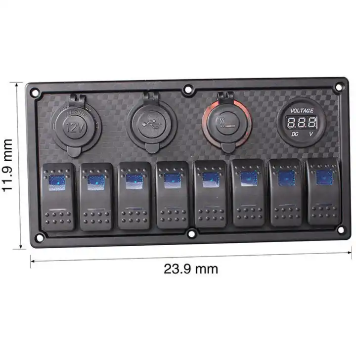 Multiple Switch Panel 8 Gang Switch Panel With Various Sockets + Voltmeter - the4x4store.co.za