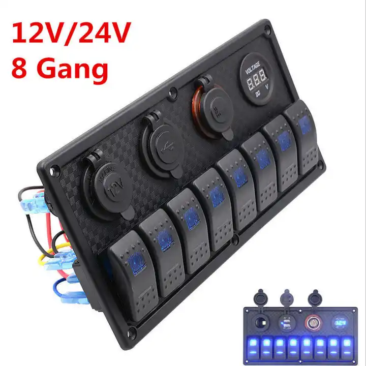 8 Gang Switch Panel With Various Sockets + Voltmeter