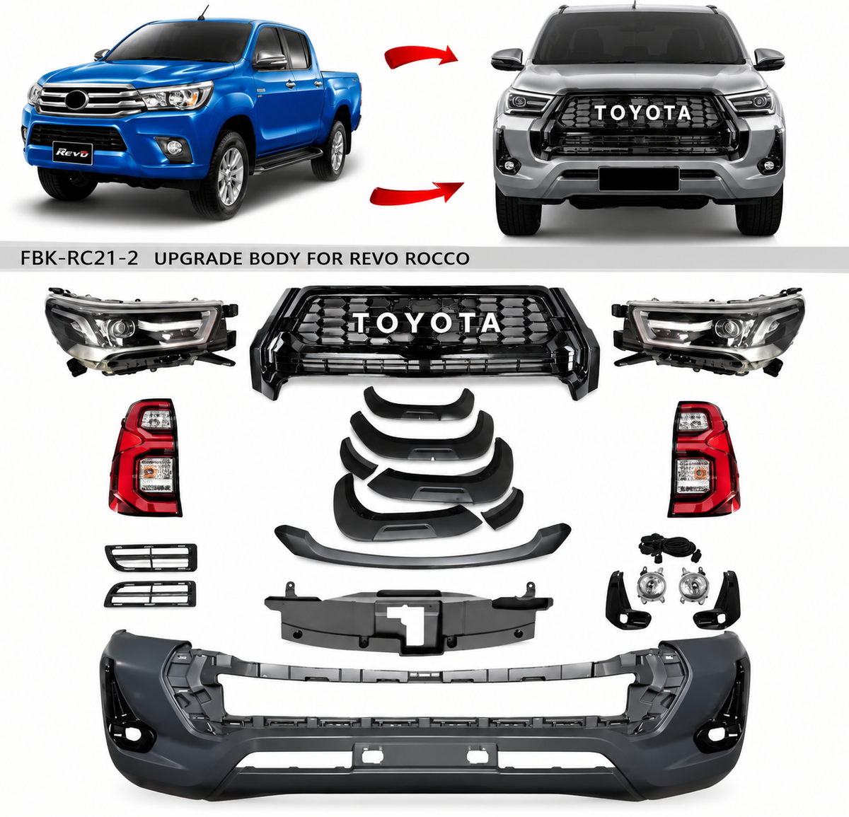 Toyota Hilux 2016-2020 conversion kit  to  Revo Rocco 2021