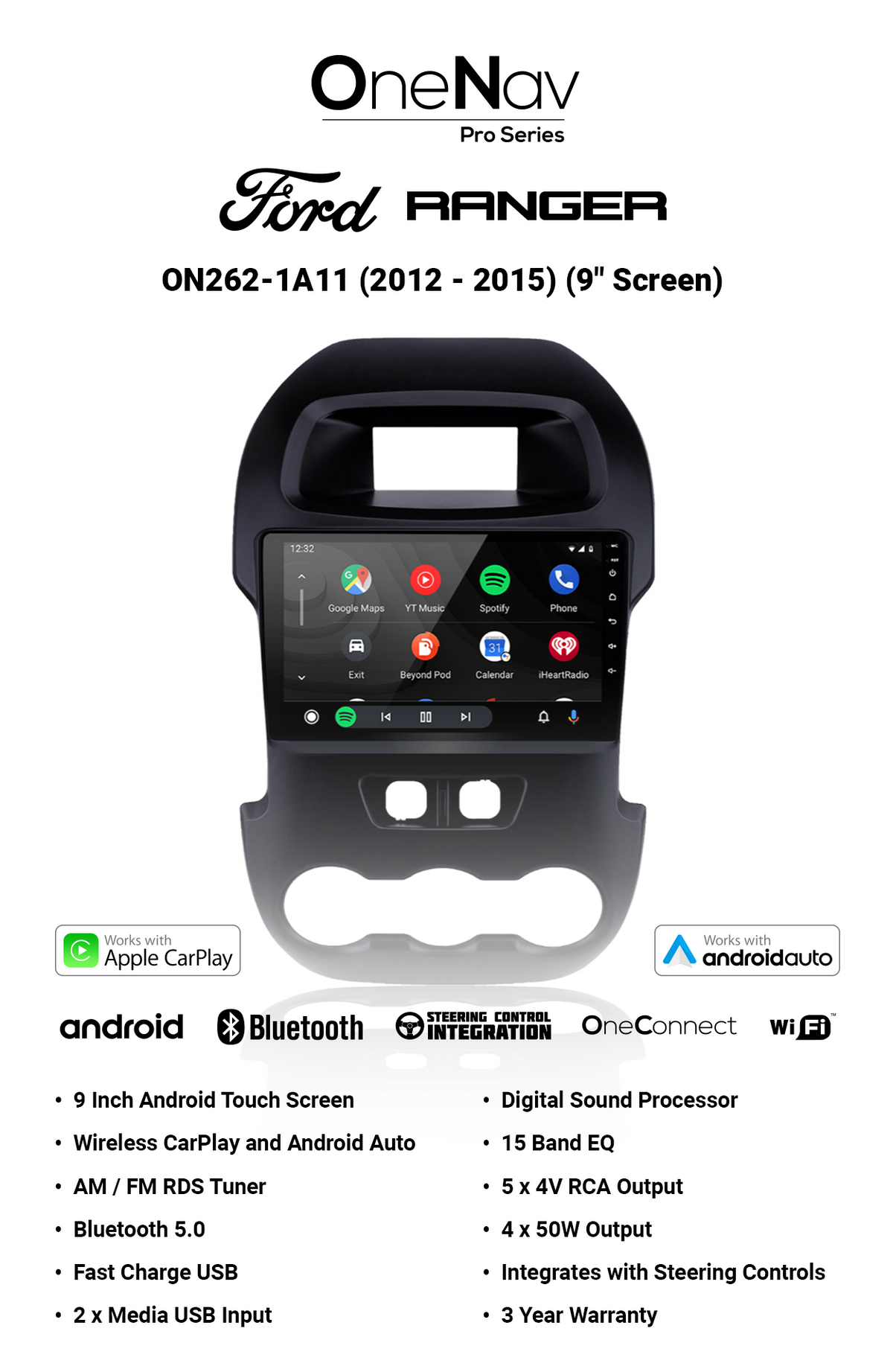 OneNav Pro for Ford Ranger (2012-2015) 9 Inch + Free Reverse Camera