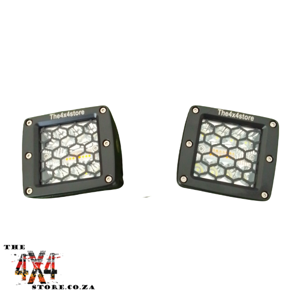 24 Watt Flashing Honeycomb LED Work light set 80mm x 72mm with wiring and control switch.