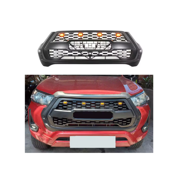 Toyota Hilux GD6 (2021) Raider Grill With Silver Lettering And Top LED Lights Matt Black