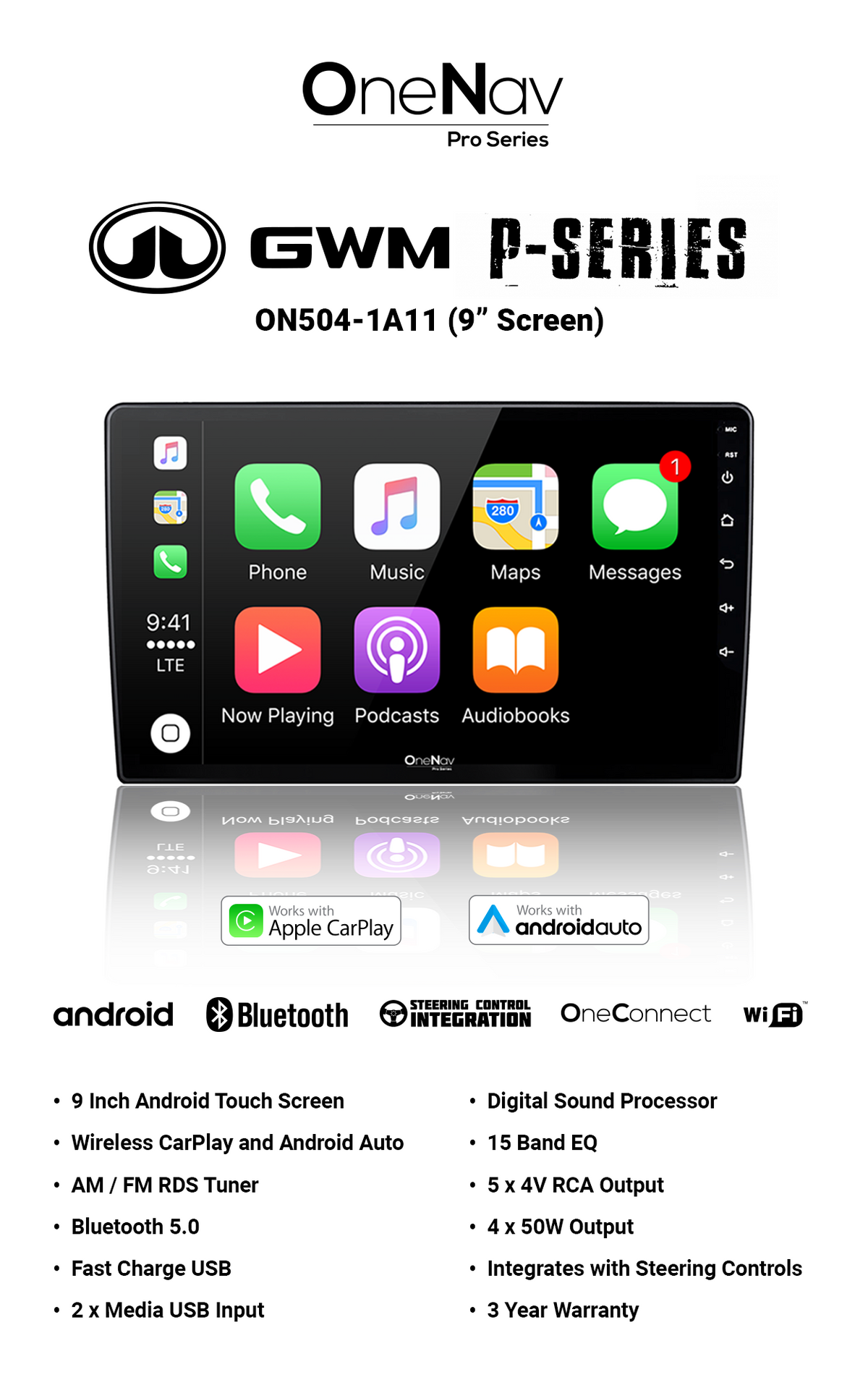 OneNav Pro 9inch for GWM P-Series 2021+Free Reverse Camera