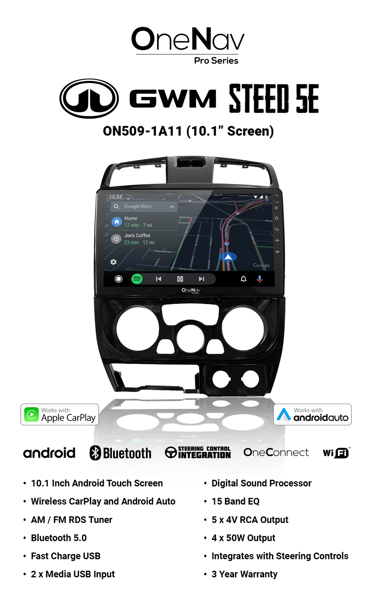 OneNav Pro for GWM STEED 5E 10 Inch + Free Reverse Camera