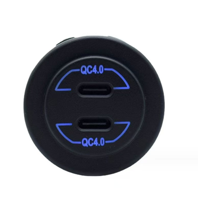 Dual QC4.0 Type-C USB Socket Charger - Blue LED