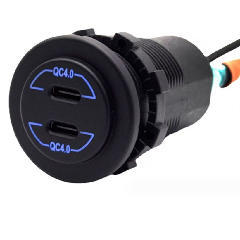 Dual QC4.0 Type-C USB Socket Charger - Blue LED
