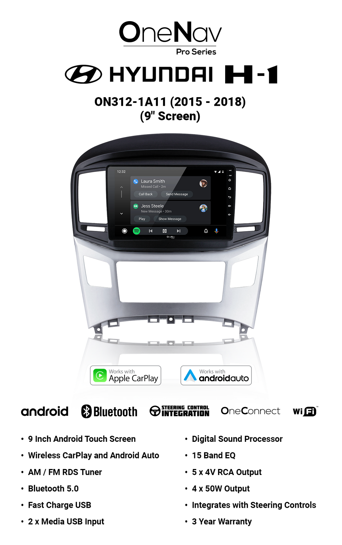 OneNav Pro for Hyundai H1 2015-2018  9 Inch + Free Reverse Camera