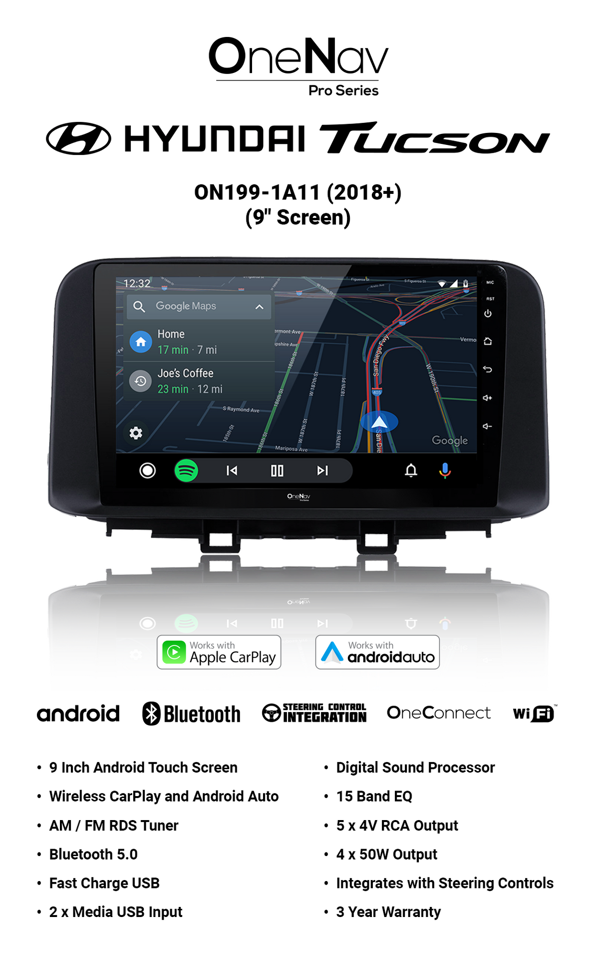 OneNav Pro for Hyundai Tucson 2018+ 9 Inch + Free Reverse Camera