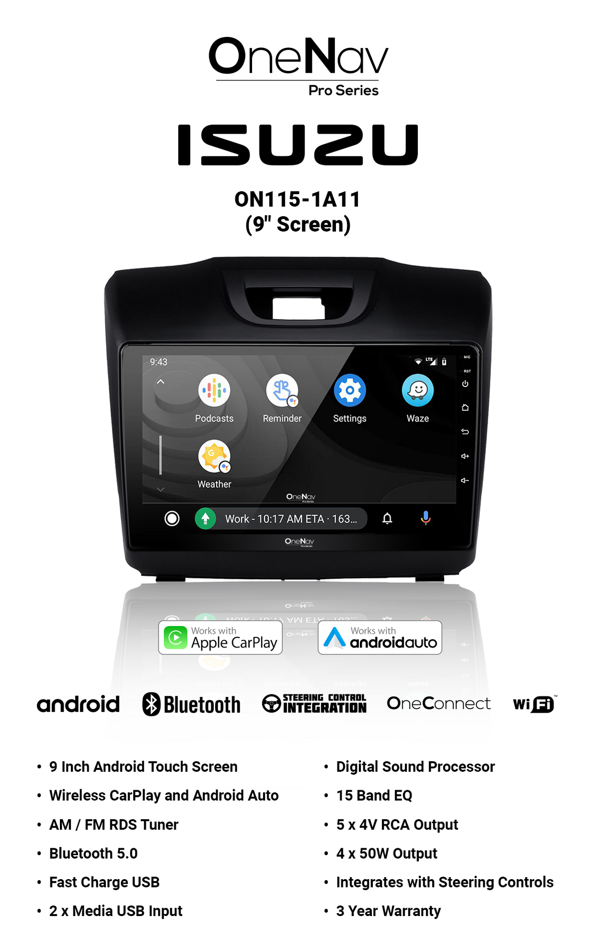 OneNav Pro for Isuzu - 9 Inch + Free Reverse Camera