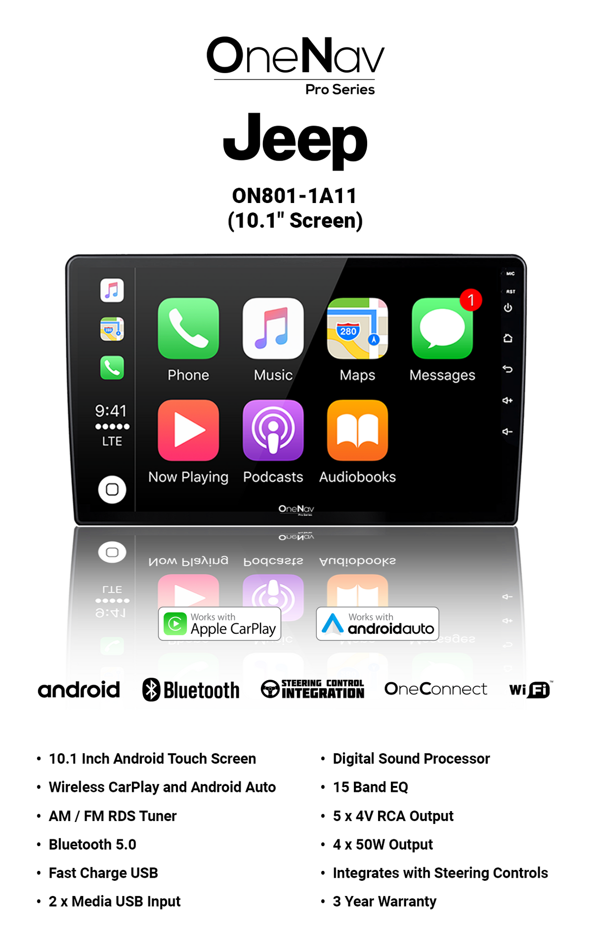 OneNav Pro for Jeep 10.1 Inch + Free Reverse Camera