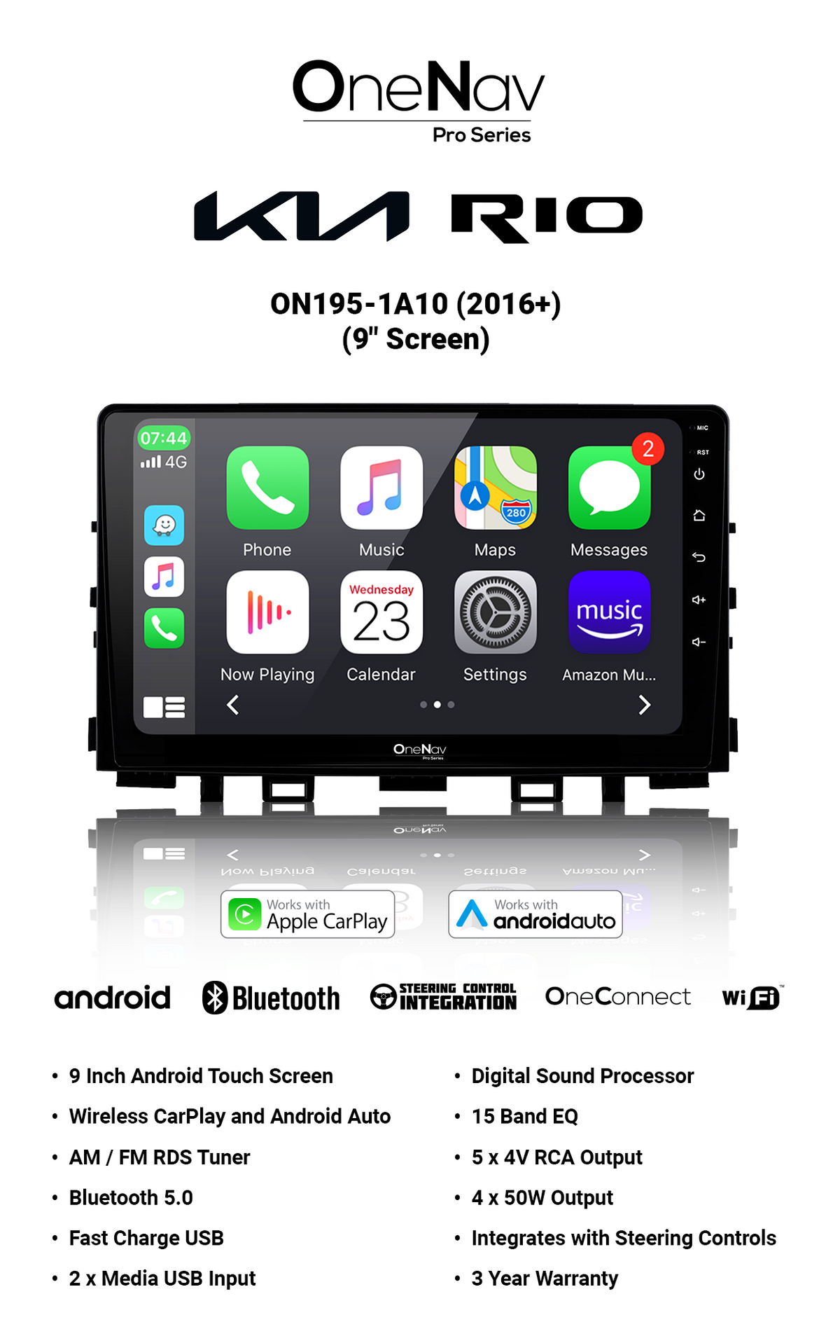 OneNav Pro for Kia Rio 2016+ 9 Inch + Free Reverse Camera