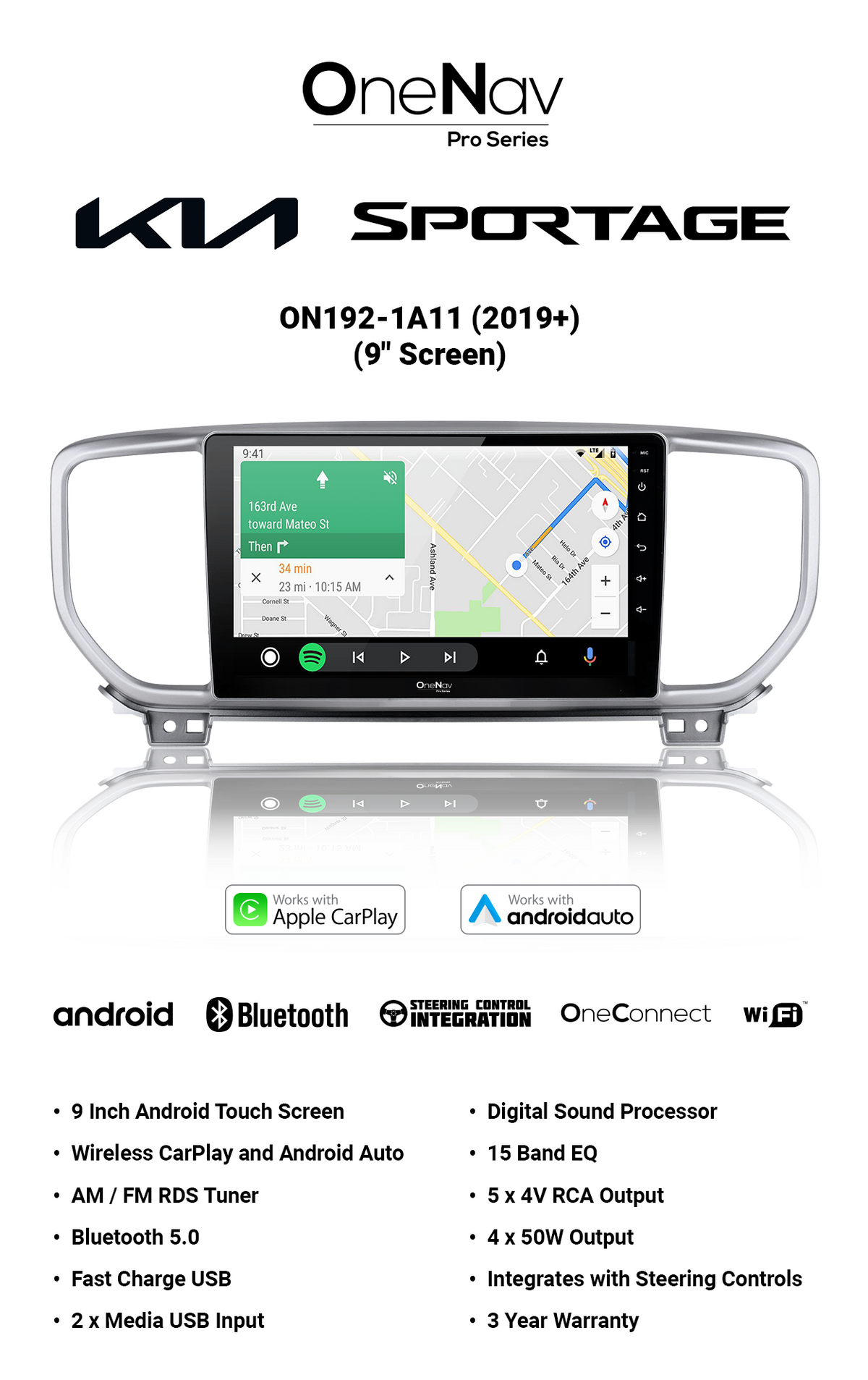 OneNav Pro for Kia Sportage 2019+ 9 Inch + Free Reverse Camera