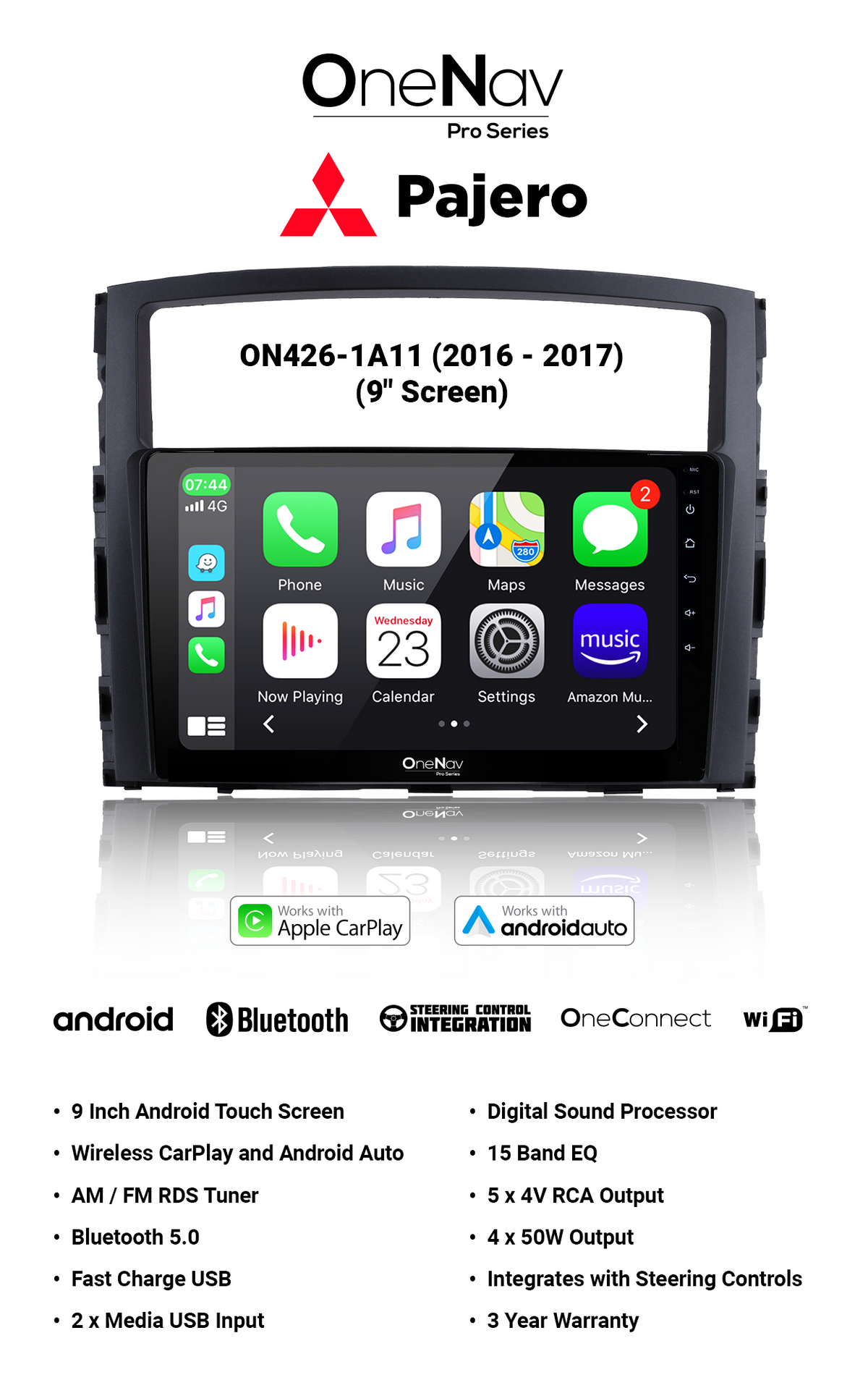 OneNav Pro for Mitsubishi Pajero  9inch (2016-2017) &amp; Pajero Sport (2015+) + Free Reverse Camera