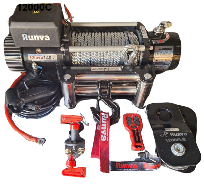 Runva 12000 lbs Winch with Steel Cable + 2 Remotes (Wire &amp; Wireless)