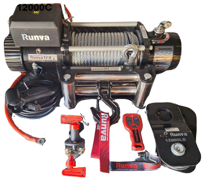 Runva 12000 lbs Winch with Steel Cable + 2 Remotes (Wire & Wireless)