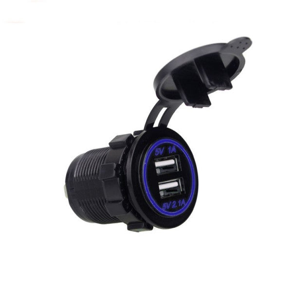 3.1A (1amp top and 2.1amp bottom) dual USB socket charger - blue backlight