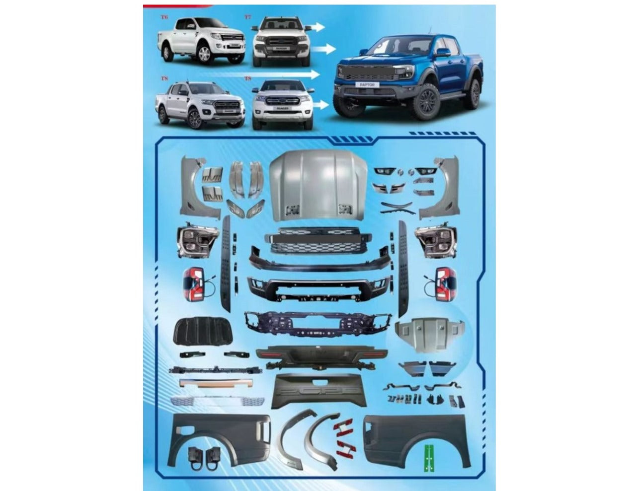 Ford ranger T6/T7/T8 to Ford Ranger Next Gen Raptor conversion kit ...