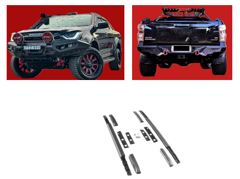 Isuzu Gen 7 Armando Spartan front bumper and Combat rear bumper Combo with free set of (Bolt-on) Roof rails Black Gunmetal