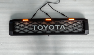 Toyota Land Cruiser 70 Series mesh grill with Top Amber LED's Gloss Black