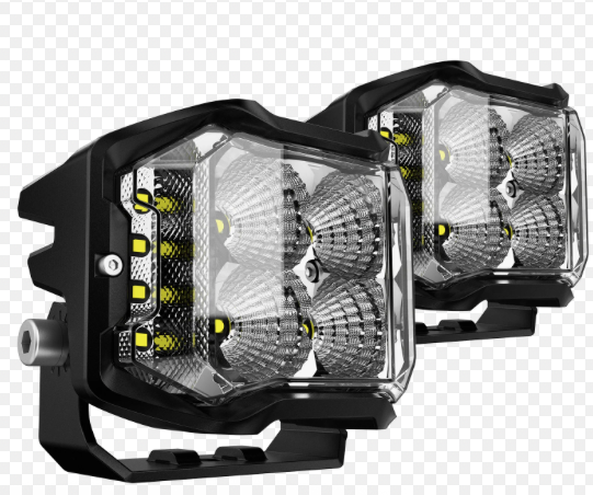 4 Inch 92W 8960LM Combo Beam Side Shooter LED Square Pod Lights with Amber DRL (Set of 2)