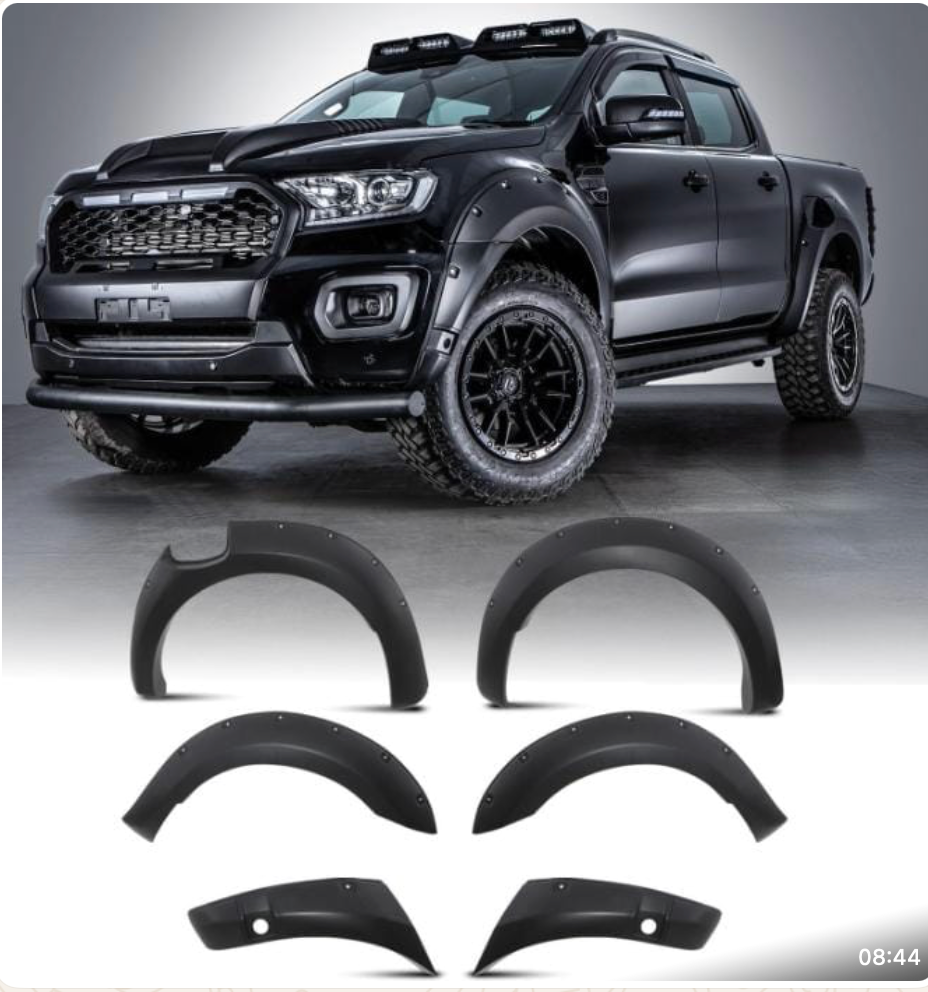 Ford Ranger T7/T8 V2 fender flares smooth matt black with PDC sensor