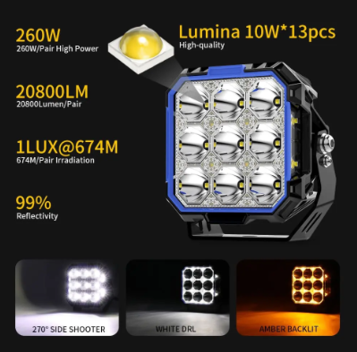 5inch 260watt  Side Shooter LED Pod Lights With White&amp;Amber DRL
