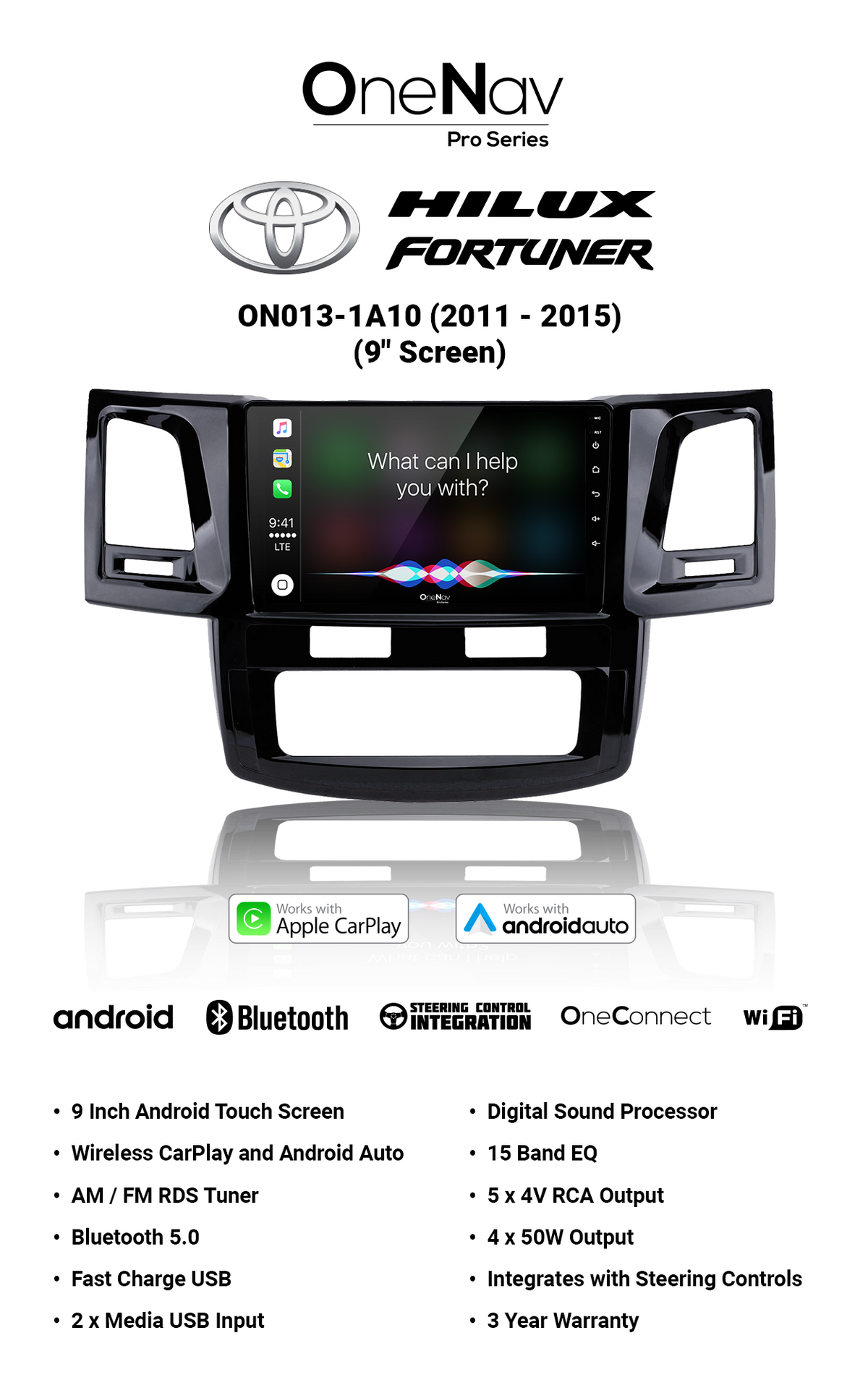 OneNav Pro for Toyota Hilux / Fortuner (2011 - 2015) 9 Inch + Free Reverse Camera ON013-1A10