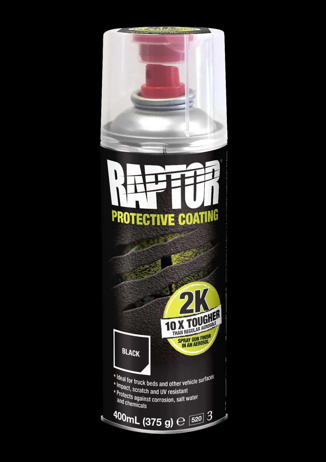 RAPTOR 2 K Aerosol Protective Coating  400ml Color: Black