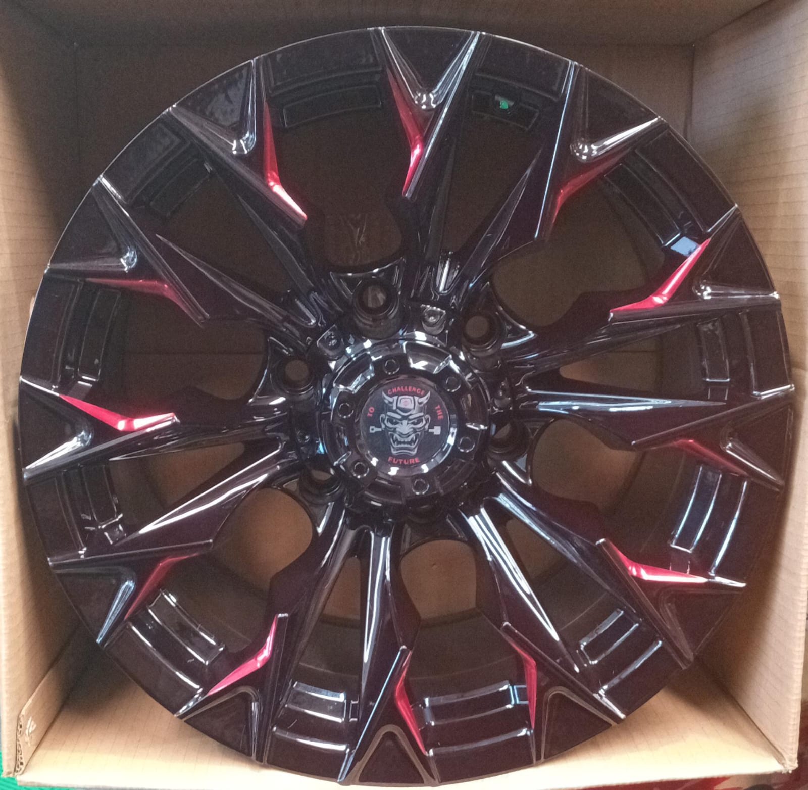 16" Rims Gloss Black + Milling Window + Red Coating Set Of 4