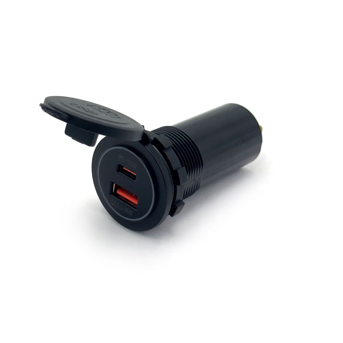 100W TYPE-C PD USB + 36W QC3.0 USB Round Socket Charger - Blue LED