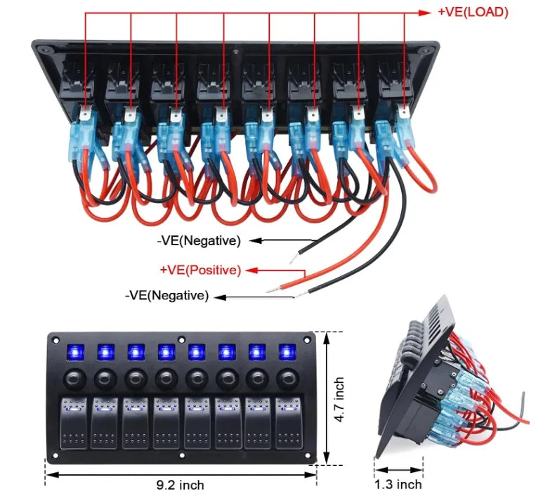 Multiple Switch Panel 8 Gang Switch Panel with Resettable Circuit Breakers - the4x4store.co.za
