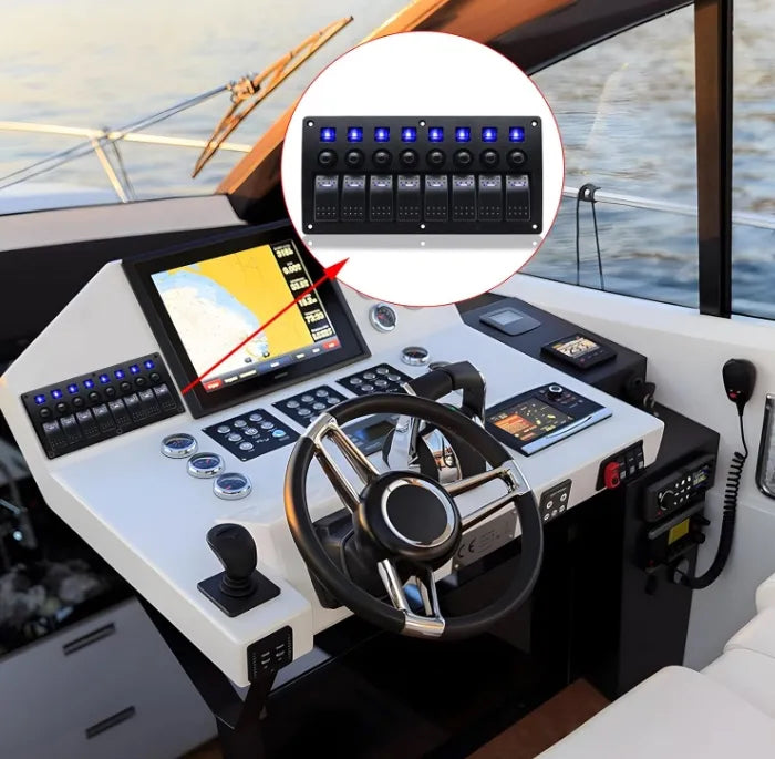 8 Gang Switch Panel with Resettable Circuit Breakers