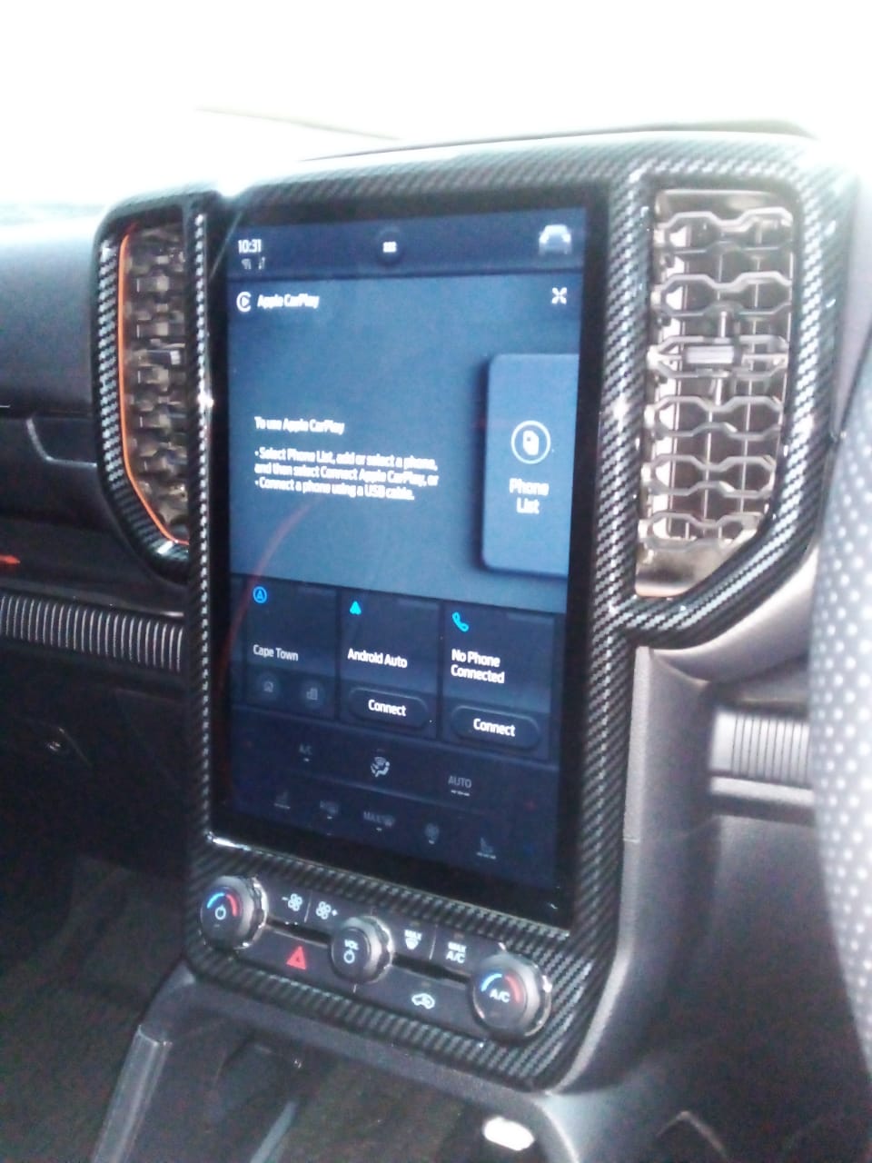 Ford Ranger Next Gen (2022-2024) Middle Front Air Vent &amp; Radio Trim 12 inch (Carbon fibre)(look a like)