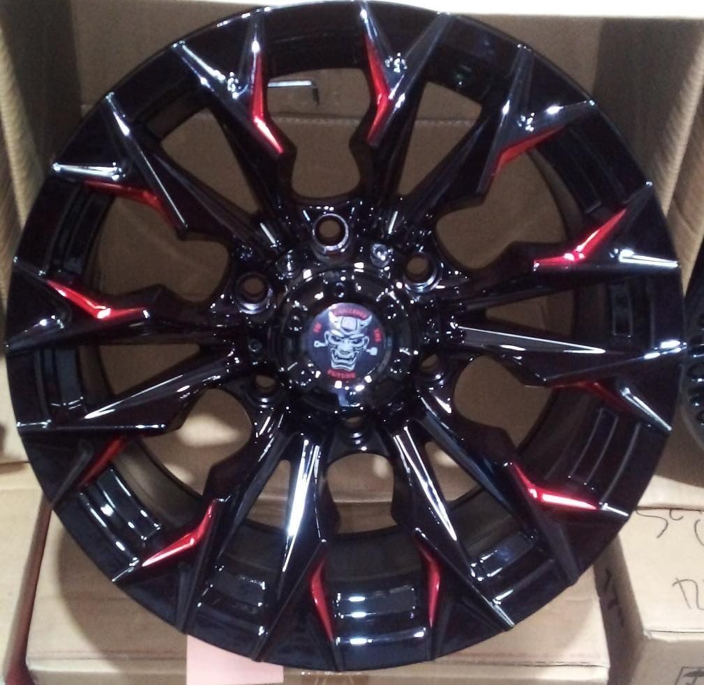 16&quot; Rims Gloss Black Milling Window With Red Coating Set Of 4