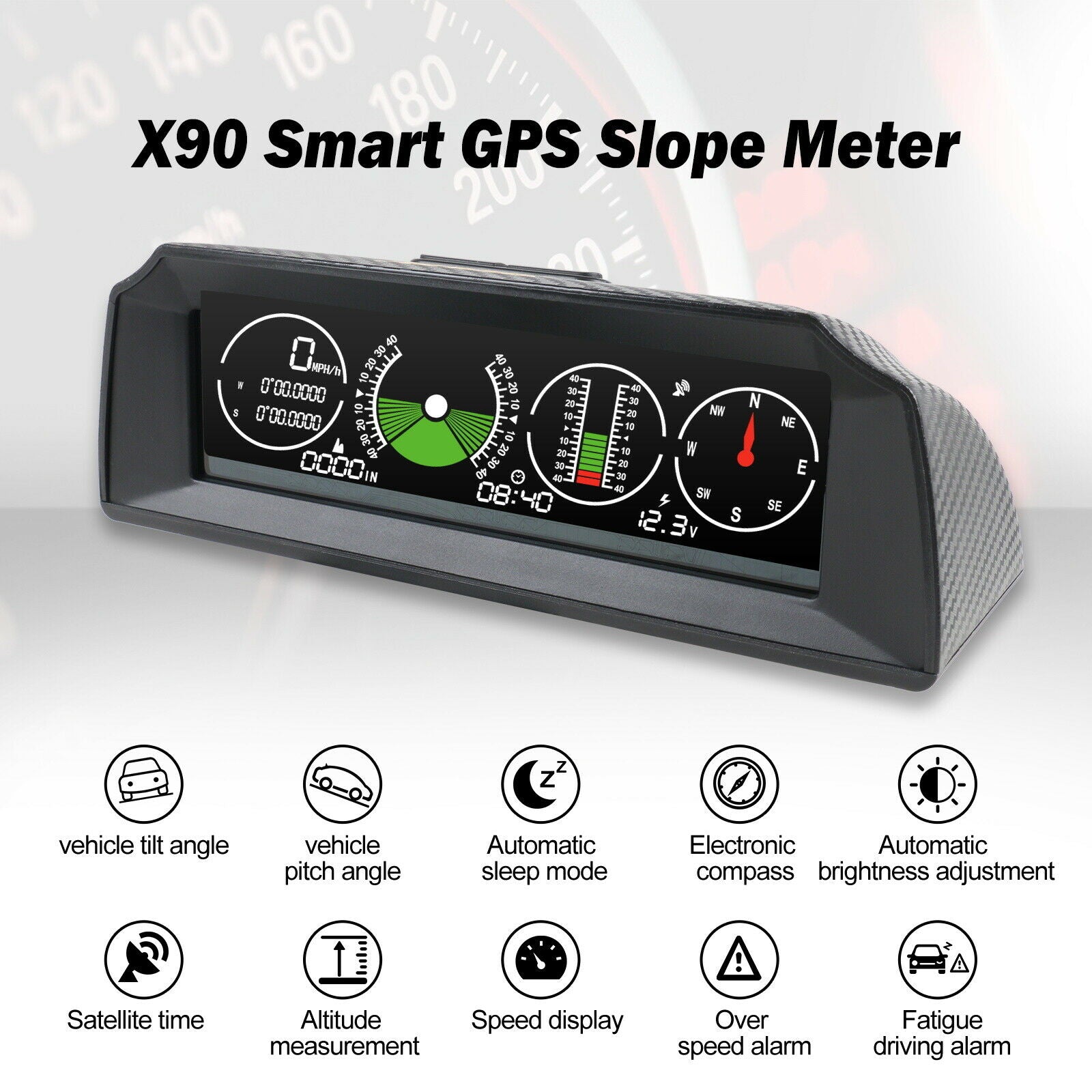 Autool GPS Inclinometer Angle Tilt Slope Meter Indicator Level Gauge Speed Alarm - the4x4store.co.za