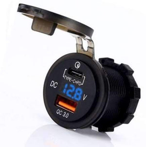 QC3 USB Charger With Volt Meter & C-Type Port - Blue LED - the4x4store.co.za