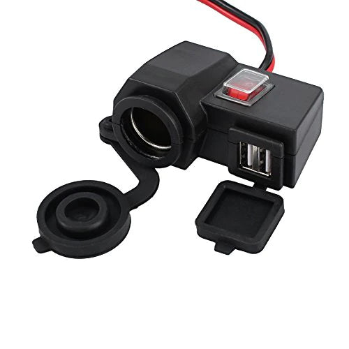Motorcycle 2.1A USB Charger with Power Socket - On/Off Switch
