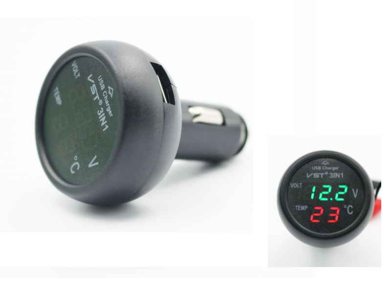 in VST-706 Digital LED car Voltmeter Thermometer Auto Car USB Char 