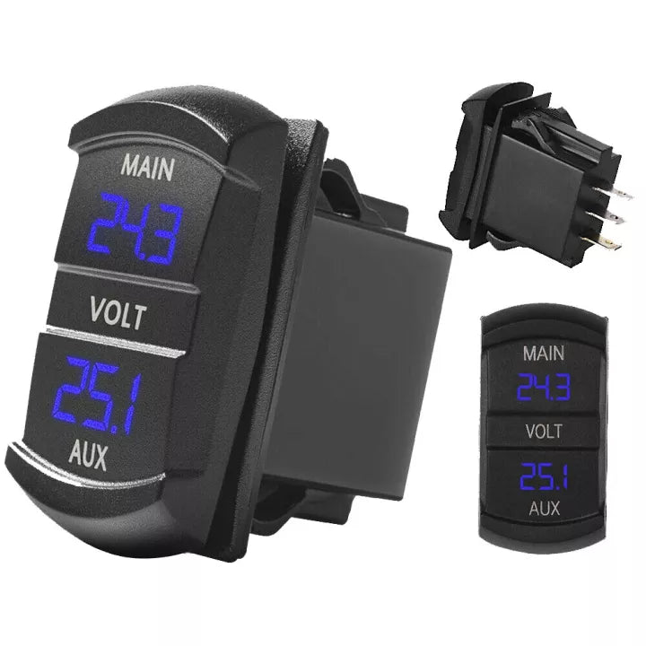 Dual Voltmeter 9V-36V Rocker Switch Size - Blue LED