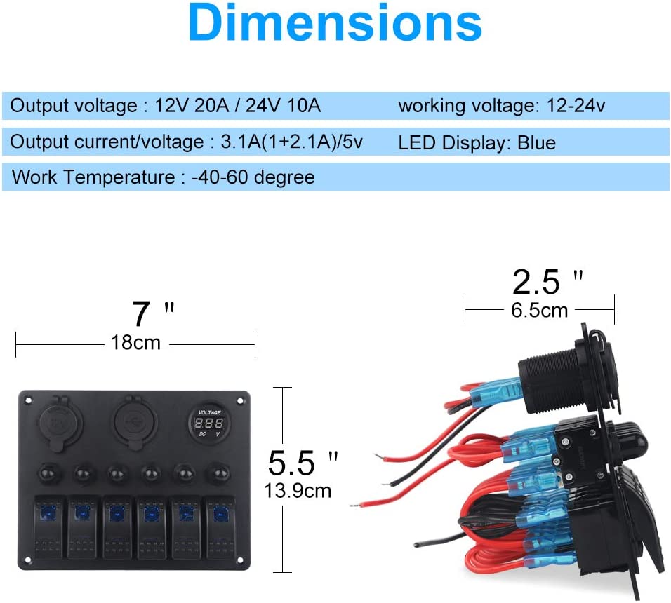 6 Gang Switch Panel With Voltmeter &amp; Chargers Circuit Breakers