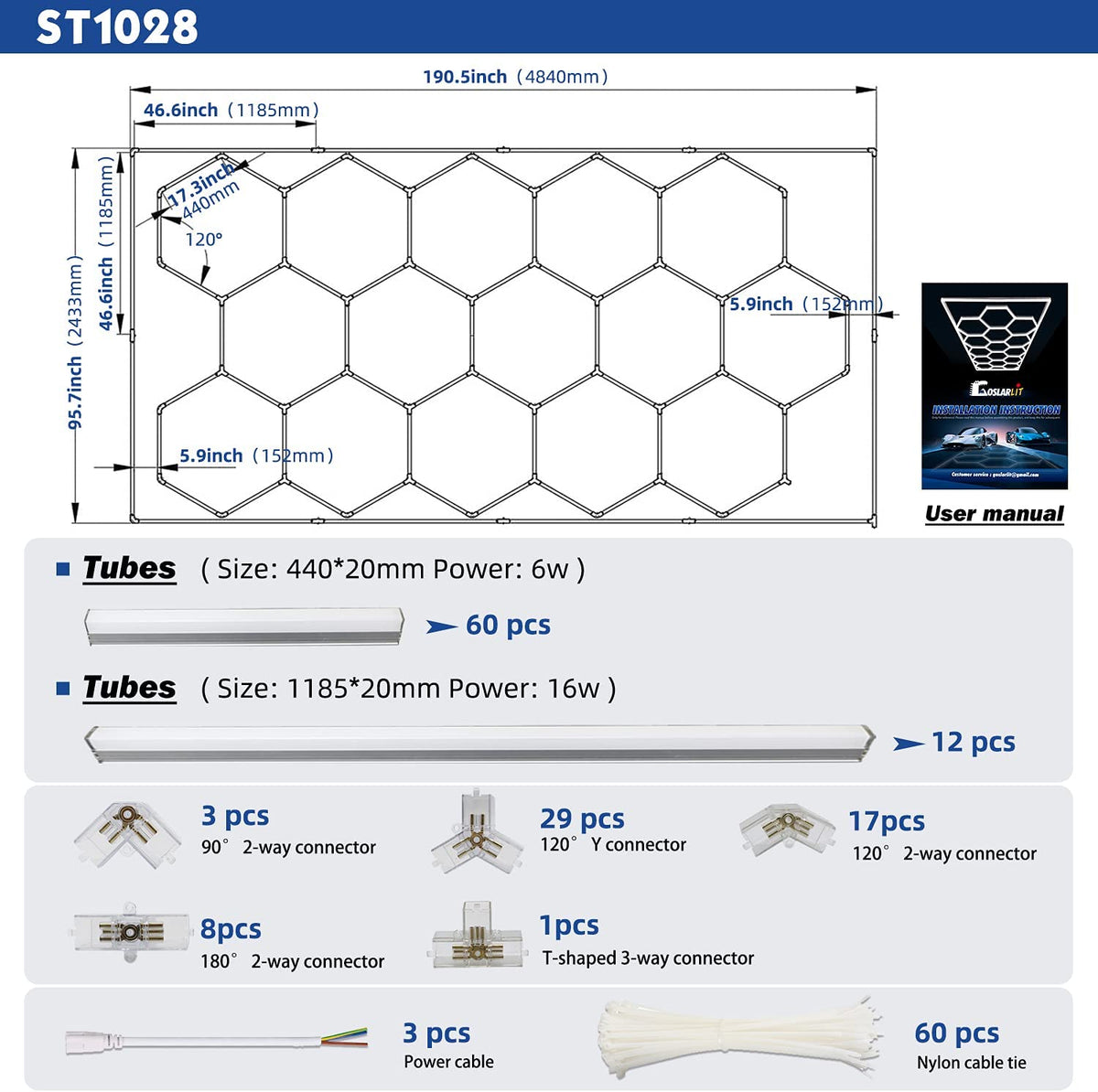 Car Detailing Led Garage Light 15 Hexagonal Grid Systems Shop Lights For Garage/ Workshop With White