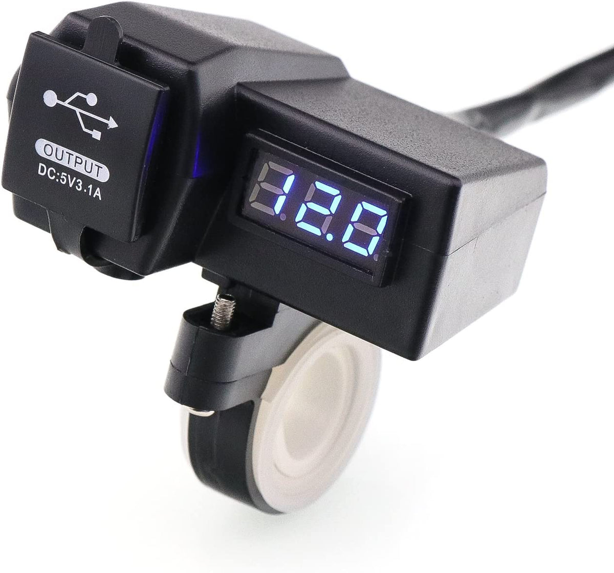 Motorcycle 3.1A USB Charger &amp; Voltmeter - Blue LED