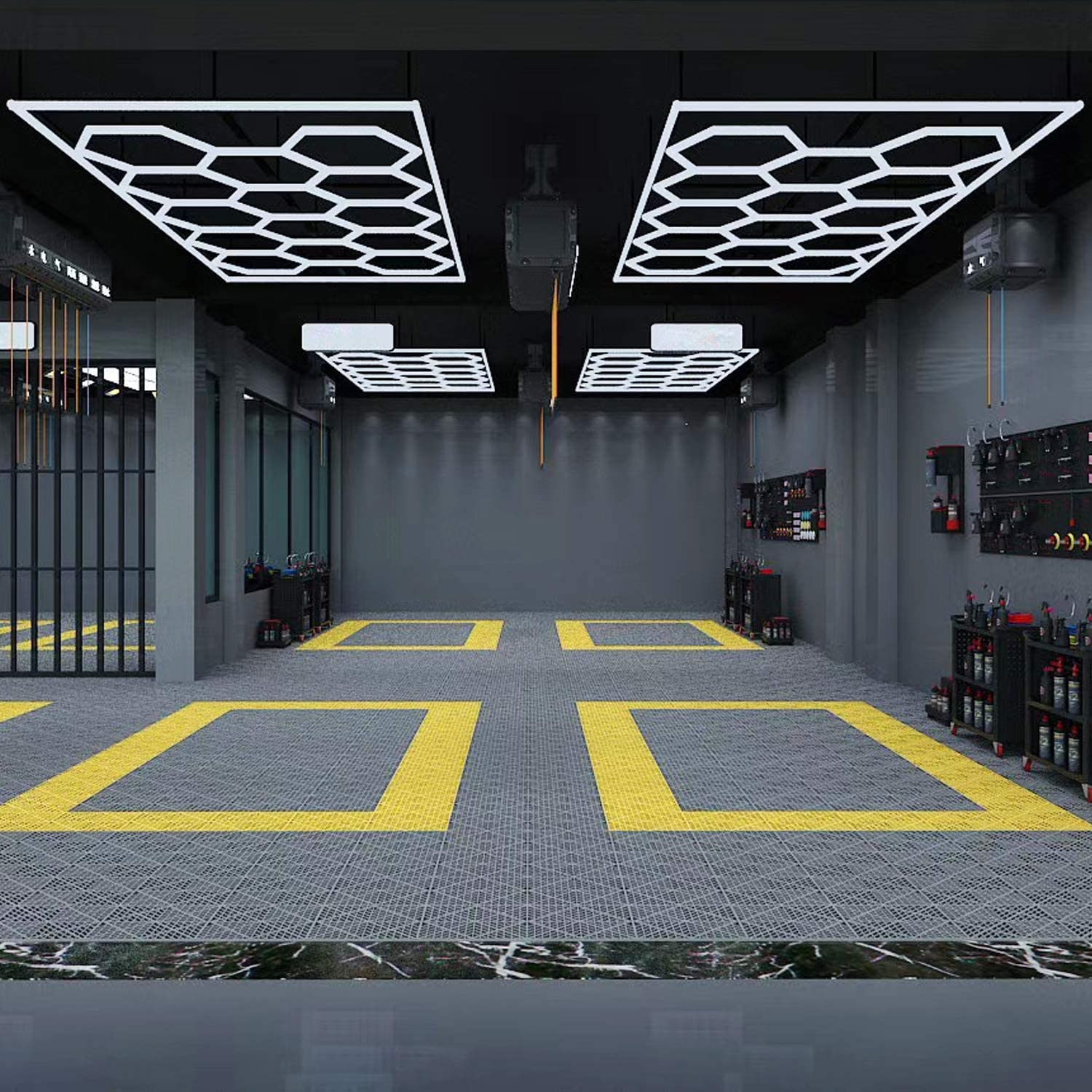 Car Detailing Led Garage Light,15 Hexagonal Grid Systems Led Shop