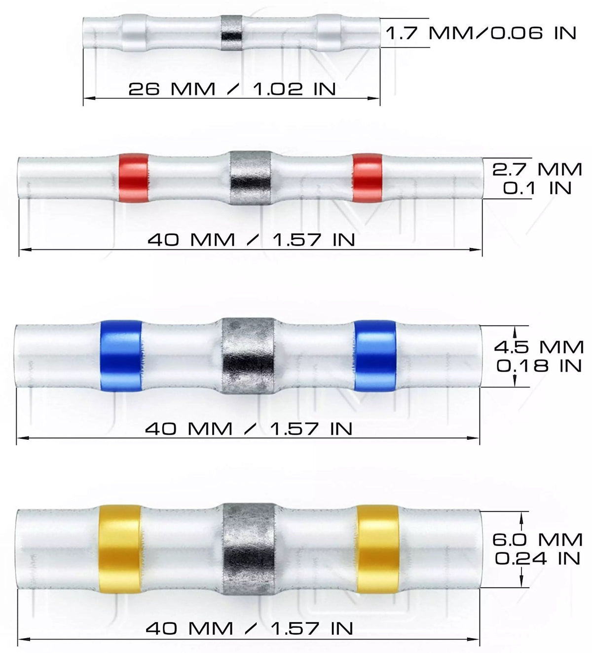 Heat Shrink Solder Sleeve Crimpless Butt Connectors Red  18-22 AWG - the4x4store.co.za