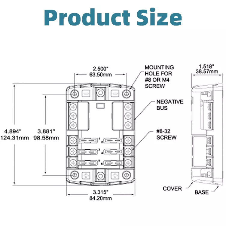 6 Way Blade Fuse Box with Negative Bar - Heavy Duty