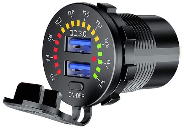 Dual Qc3.0 Usb Charger With Led Digital Voltmeter & On/off Switch